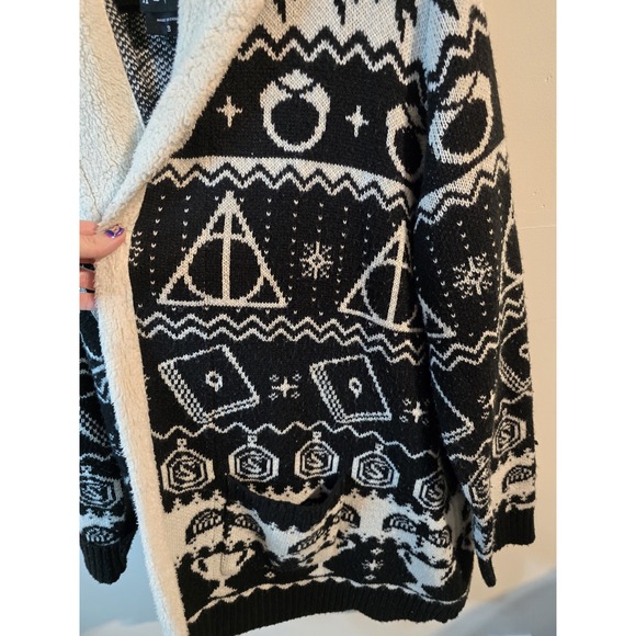 Harry Potter Horcrux Sherpa Cardigan Black & White 3X READ - Picture 2 of 8